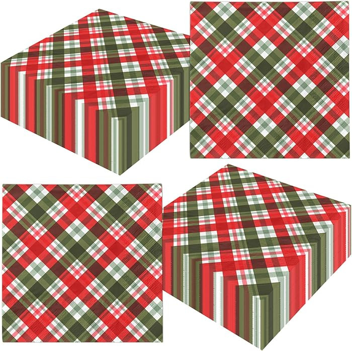 40Pcs Christmas Paper Napkins,Christmas Party Supplies Green Plaid with Red and White Buffalo Pla... | Amazon (US)