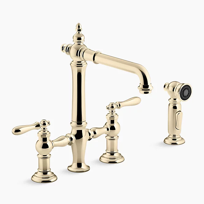 Two-hole bridge kitchen sink faucet with side sprayer | Kohler