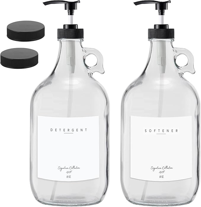 Laundry Detergent Dispenser for Laundry Room - Two Half Gallon Glass Jugs for Fabric Softener Dis... | Amazon (US)