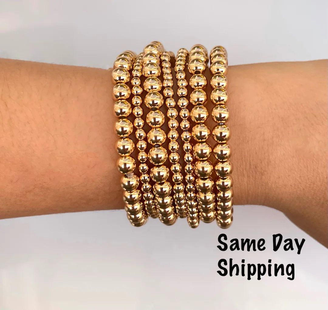18k Gold Dipped Beaded Bracelet Multiple Set Options, Stackable and Stretchable Bracelet | Etsy (US)