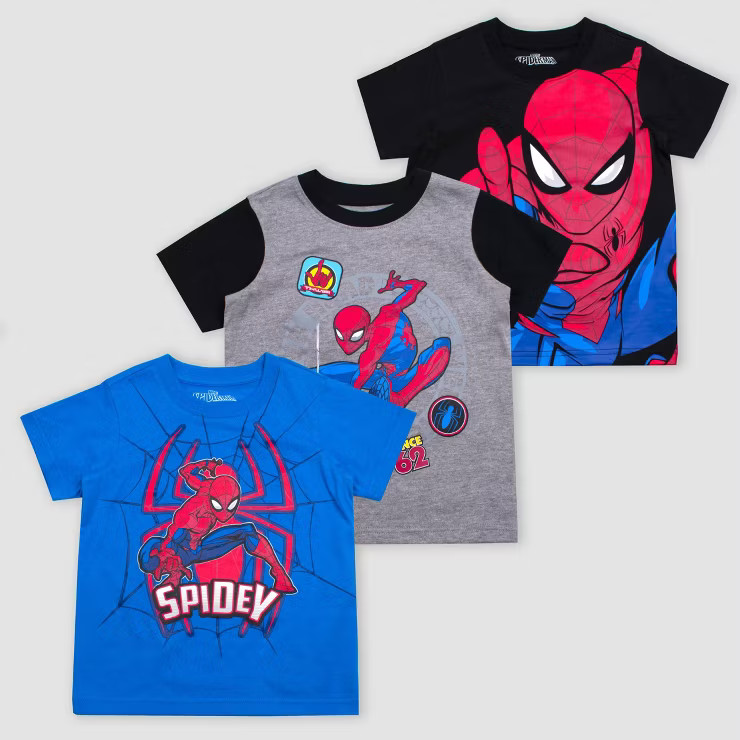 Toddler Boys' Disney Marvel Spider-Man 3pk Short Sleeve T-Shirt - Red/Blue/Black | Target