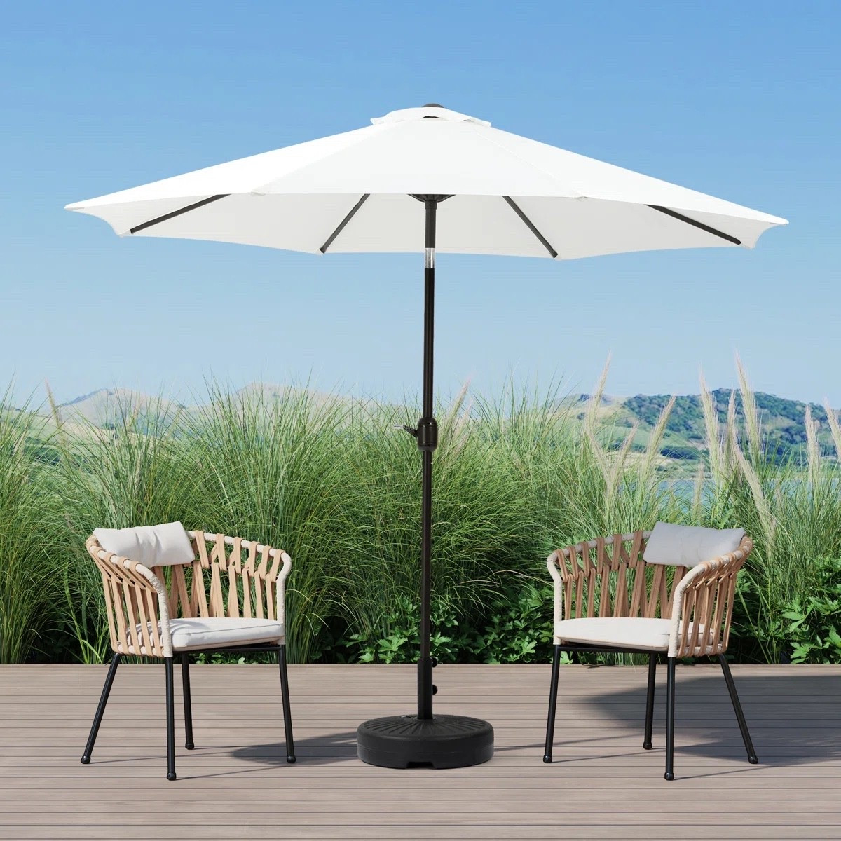 Backyard refresh made easy with this 108 inch patio umbrella by The Twillery Co. from Wayfair. The crisp white canopy and black pole give it that modern outdoor look while adding plenty of shade for patio chairs, a bistro set, or your outdoor dining table. Perfect for summer hosting, pool days, or slow weekend mornings on the deck. Such a chic and practical outdoor update. 

#LTKsalealert #LTKhome