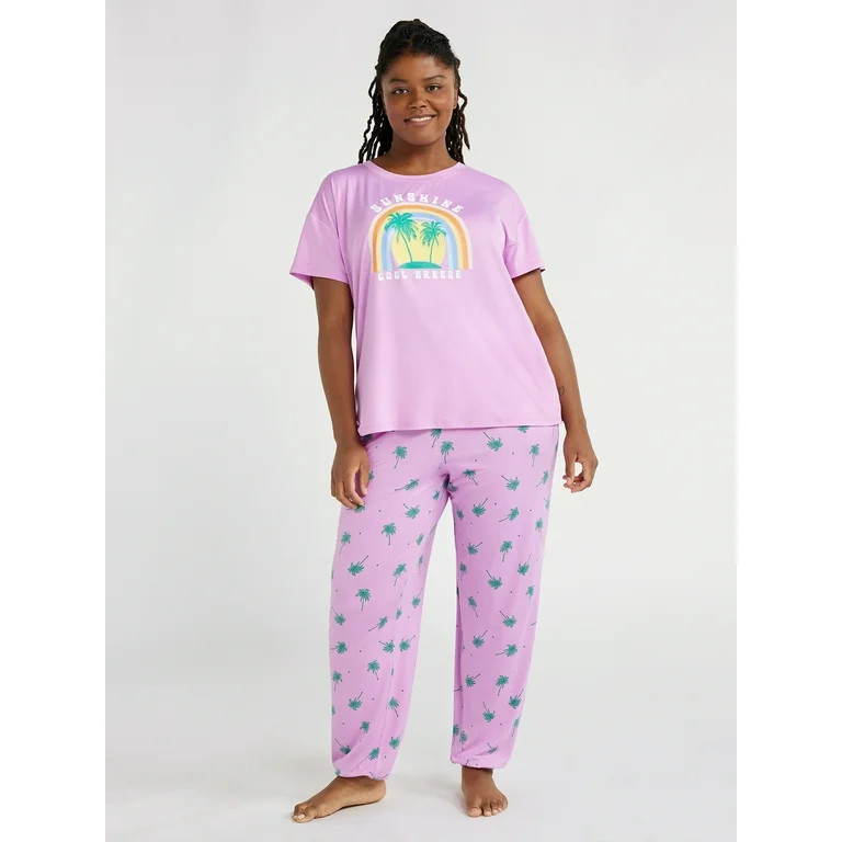Joyspun Women's Short Sleeve T-Shirt and Jogger Pants Sleep Set, 2-Piece, Sizes S to 3X | Walmart (US)