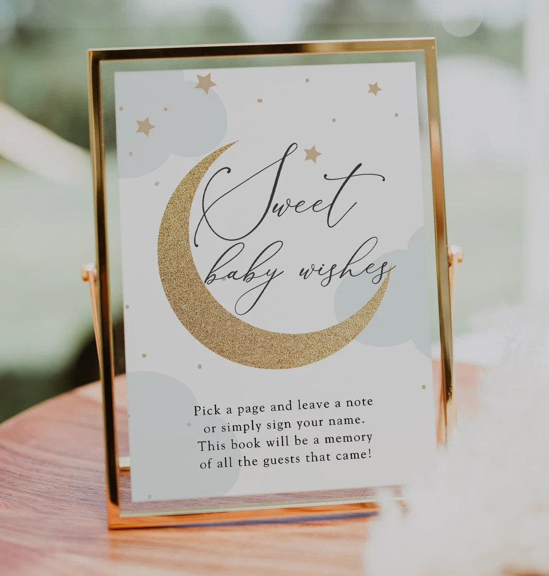 Over the Moon Baby Shower Printable Sign, Sweet Baby Wishes, Alternative Guest Book, Blue Clouds ... | Etsy (US)