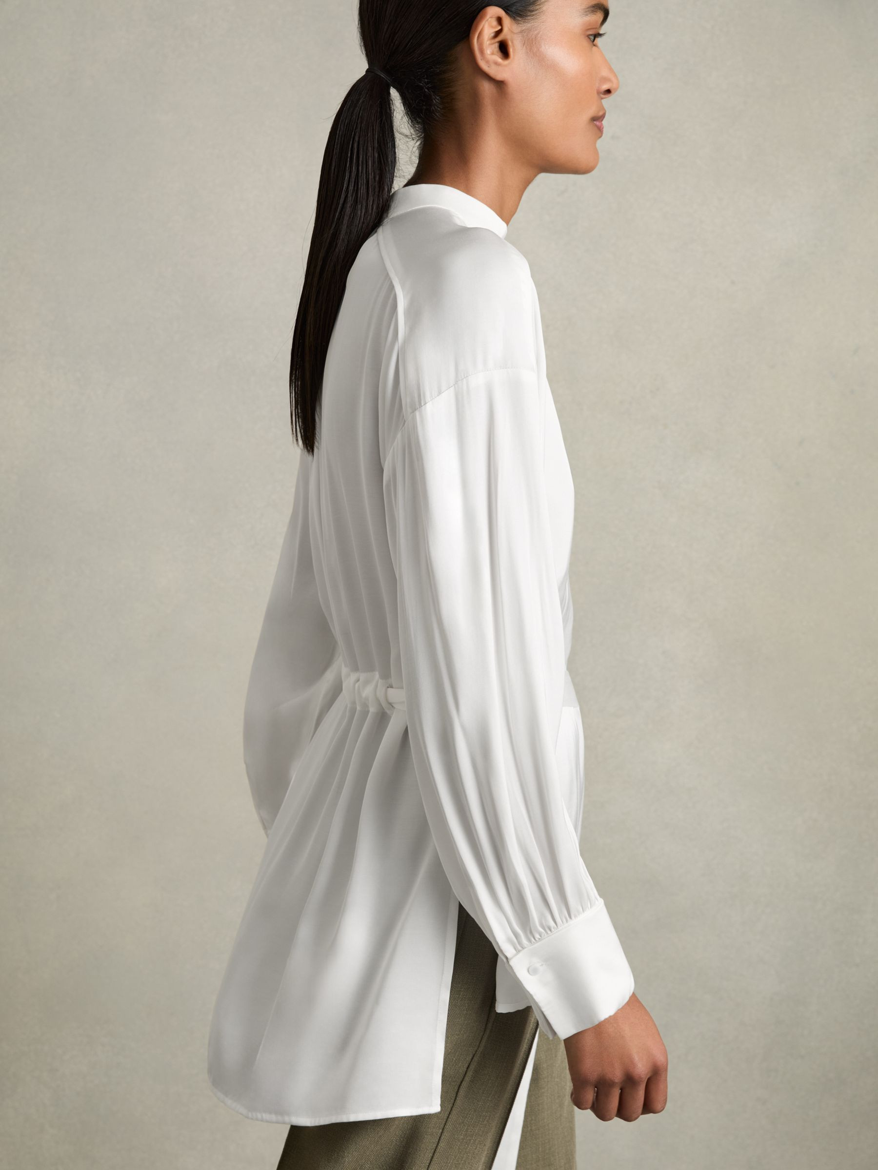 Reiss Woven High-Neck Belted Blouse in Ivory - REISS | Reiss UK
