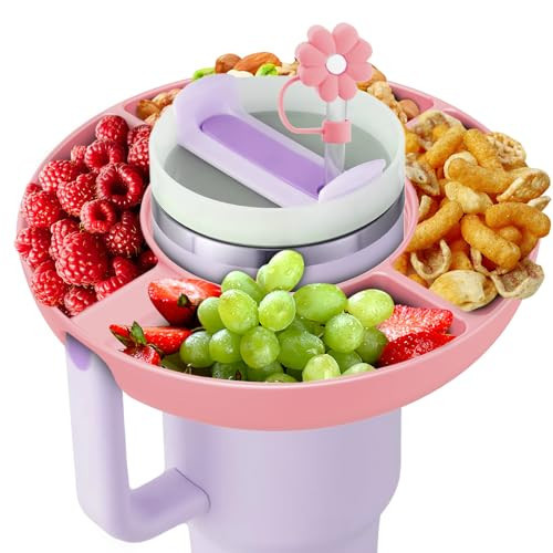 Snack Bowl for Stanley Cup 40 oz with Handle-Perfectly Compatible with Stanley Quencher H2.0 Tumbler 40 oz with Handle, Reusable Silicone Snack Tray, Stanley cup accessories (Pink Snack Bowl) | Amazon (US)