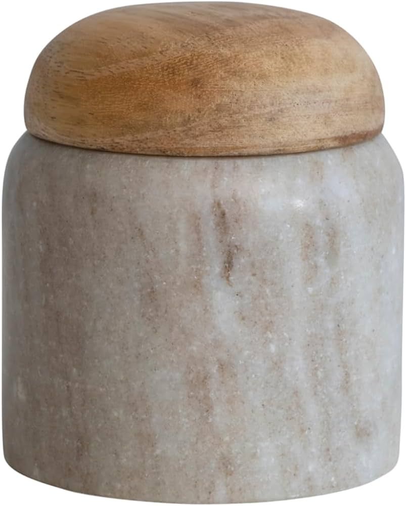 Creative Co-Op Modern Marble Canister with Wood Lid, Natural | Amazon (US)