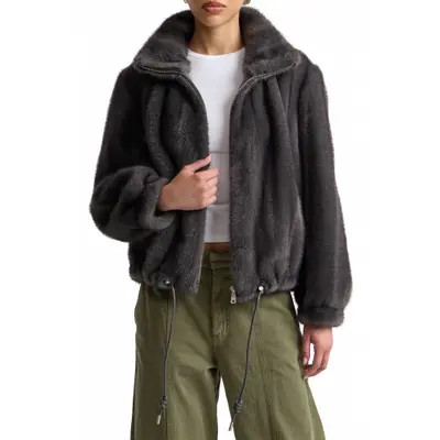 Avec Les Filles Crop Faux Fur Jacket in Graphite at Nordstrom, Size Large | Nordstrom