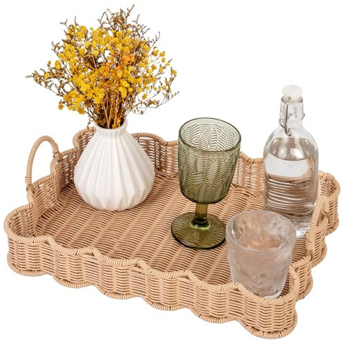GRANNY SAYS Scalloped Edge Rectangle Wicker Serving Tray, Coffee Table Tray, Serving Trays with Handles, Decorative Tray for Entryway, Coffee Table, Woven Tray for Serving, 15 ¾"×11 ½"×2 ¼" | Amazon (US)