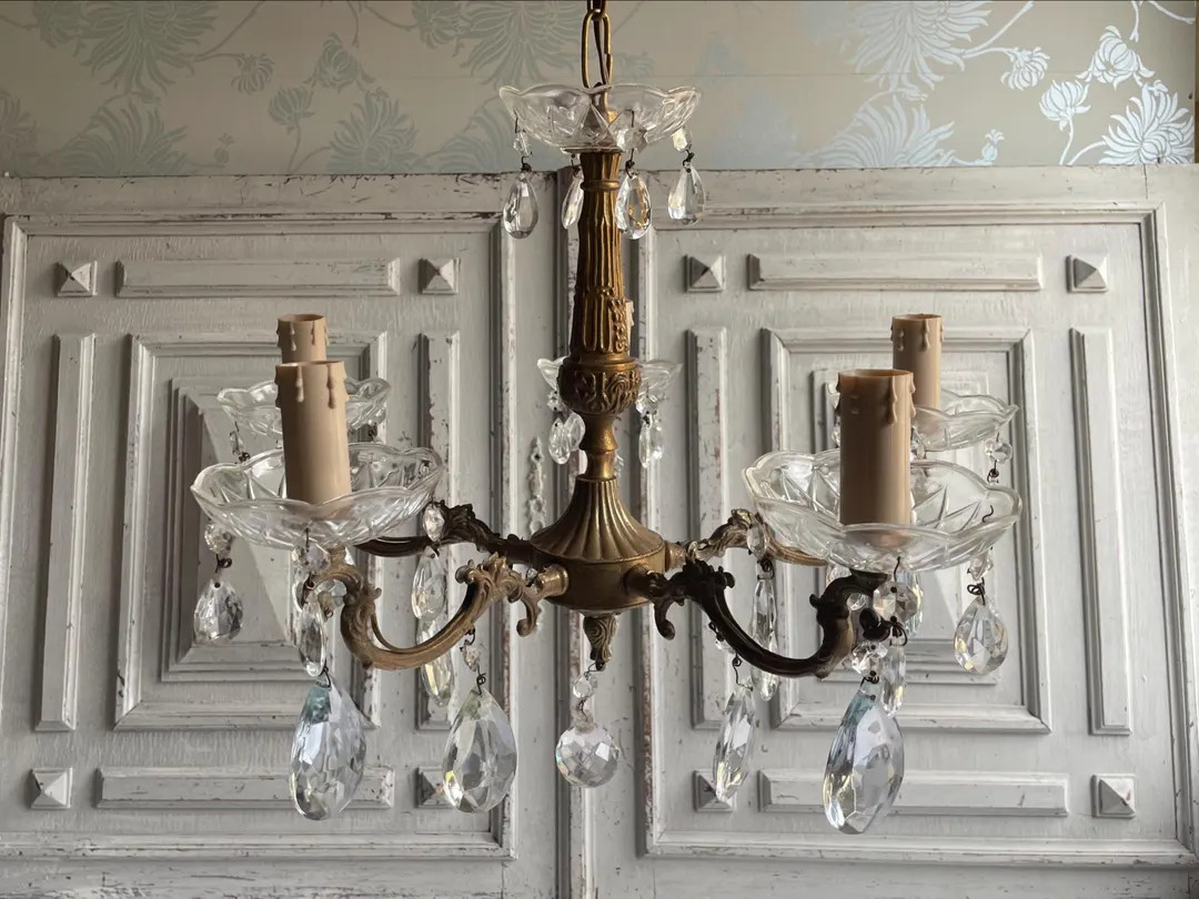 French vintage brass chandelier 5 armed bronze ceiling light unique shaped heavy ornate 5 single ... | Etsy (US)