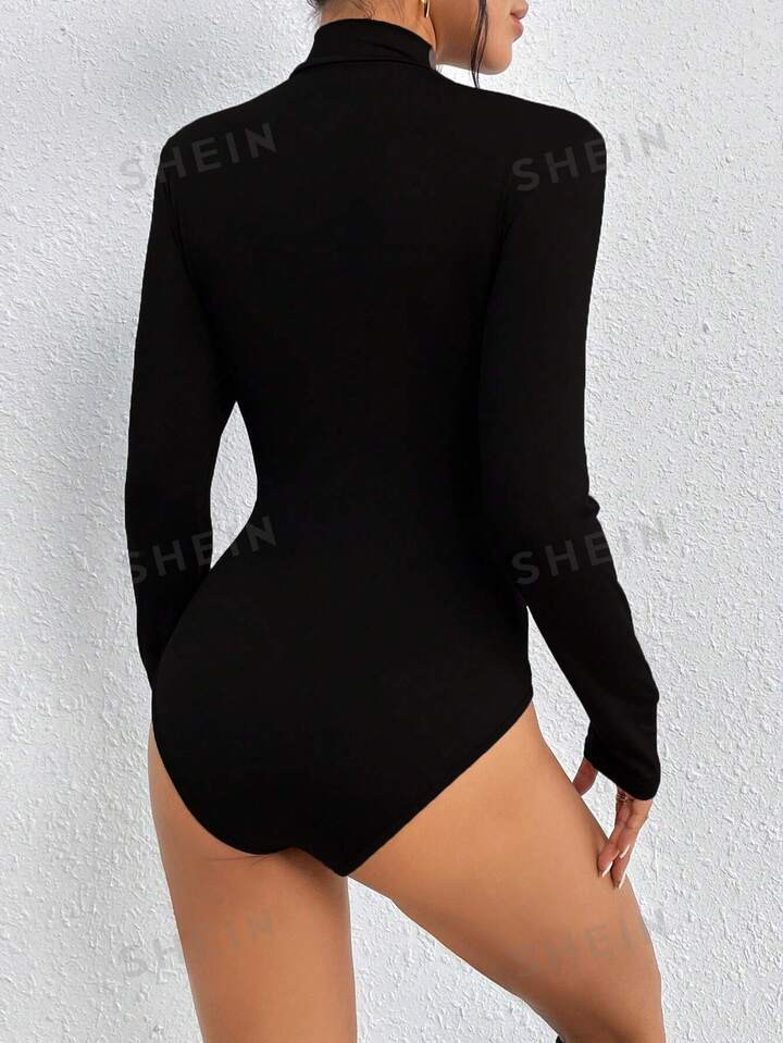 SHEIN Essnce Solid Turtleneck Long Sleeve Bodysuit | SHEIN
