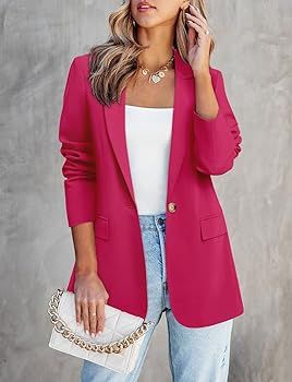 CHICZONE Womens Casual Blazer Long Sleeve Open Front Lapel Button Work Office Blazer Jacket | Amazon (US)