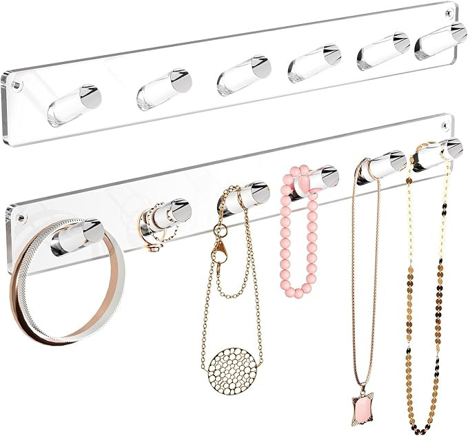 MaxGear Clear Acrylic Necklace Holder 2-Pack, Wall Mounted Jewelry Organizer with 12 Hooks, Tangl... | Amazon (US)