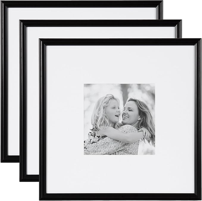 Kate and Laurel Adlynn Square Picture Frame Set of 3, 16 x 16 matted to 8 x 8, Black, Modern Thre... | Amazon (US)