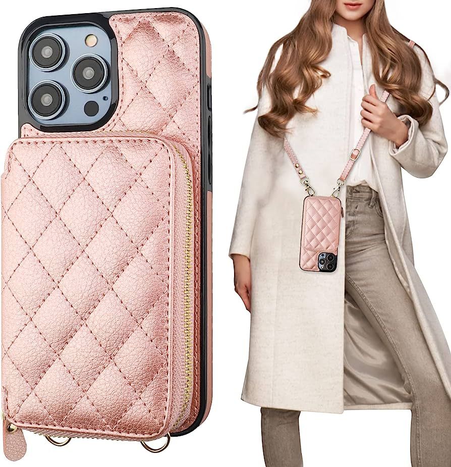 Bocasal Crossbody Wallet Case for iPhone 14 Pro Max, RFID Blocking PU Leather Zipper Handbag Purs... | Amazon (US)
