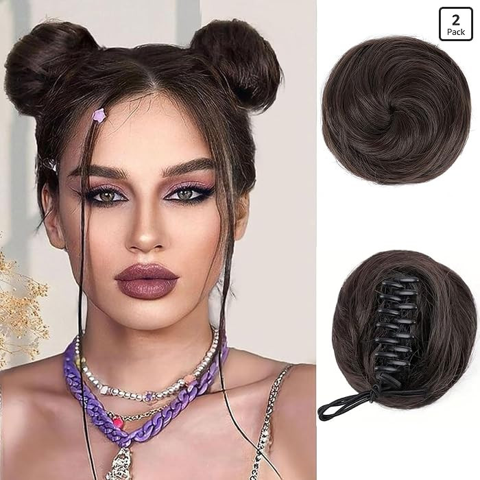 Space Buns - 2 piezas de extensiones de cabello con clip de pinza para mujeres y ni\u00f1as (marr... | Amazon (US)