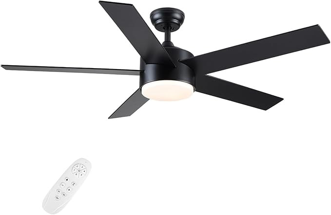 52 inch Black Ceiling Fans with Lights and Remote Control, Noiseless Modern Ceiling Fan for Bedro... | Amazon (US)