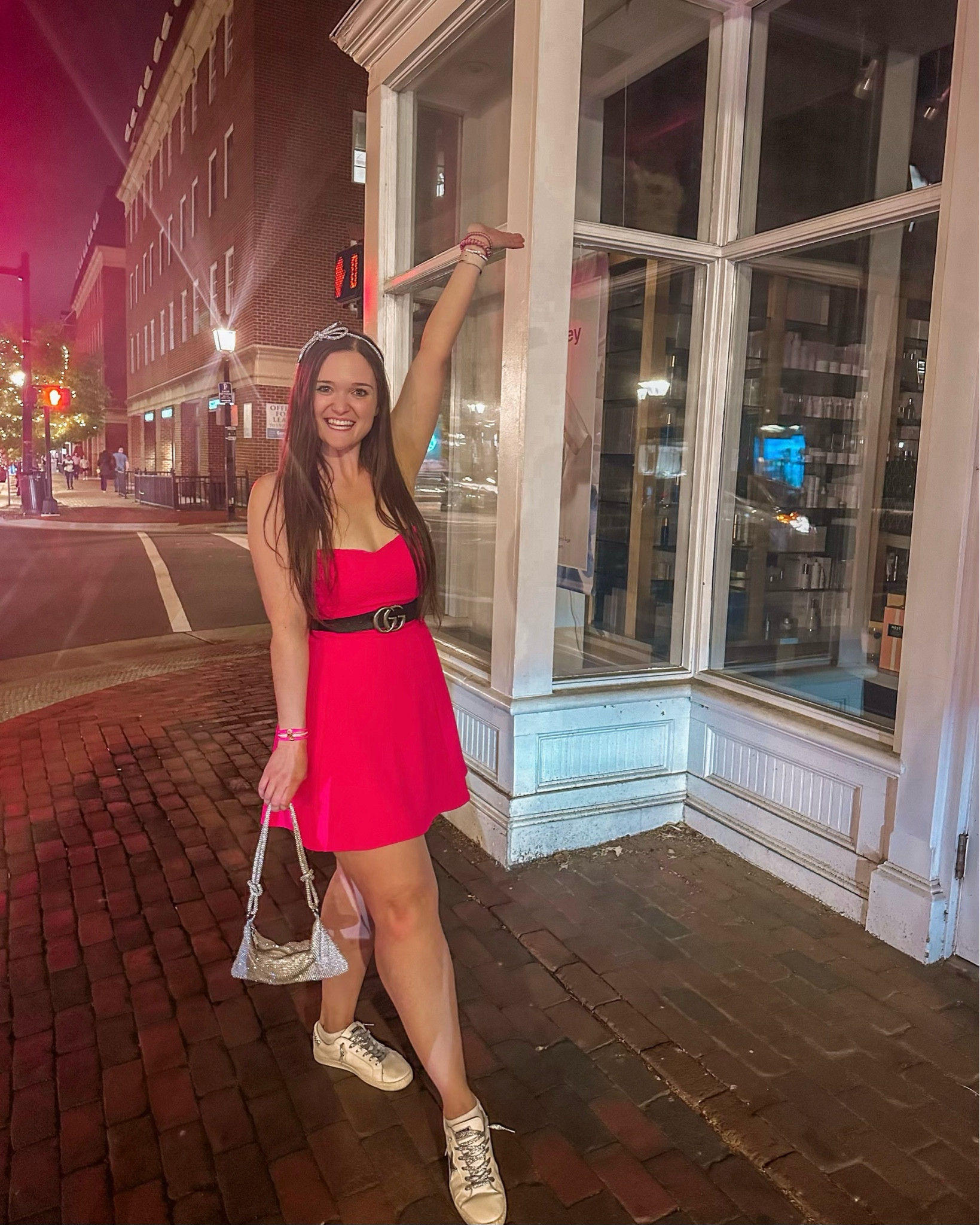 Girls Night on the town 💖🥂 

Strapless dress | sweetheart neckline | hot pink | Barbie pink | Barbiecore | Gucci Marmont | Gucci belt | evening bag | wear everywhere sneakers | trendy sneakers | silver headband | girly | feminine | fit and flare dress | bachelorette | girls trip | girls night out | girls weekend | birthday 

#LTKstyletip #LTKitbag #LTKparties