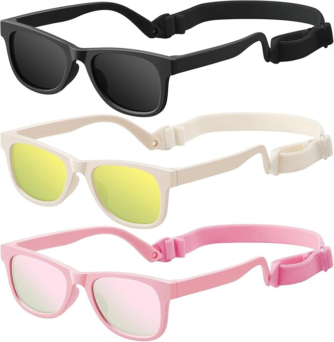 Baby Infant & Toddler Sunglasses with Strap, UV400 Protection for Boys & Girls 0-24 Months, 3 Pac... | Amazon (US)
