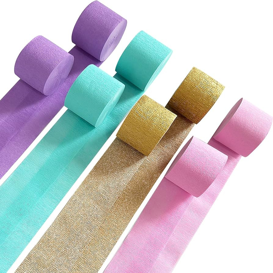 Crepe Paper Streamers 8 Crepe Paper Rolls Vibrant Gold, Purple, Teal, Pastel Pink Party Streamers... | Amazon (US)
