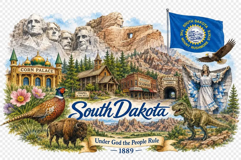 South Dakota Watercolor PNG | Mount Rushmore Sublimation Design | America 250th Birthday | Travel... | Etsy (Global)