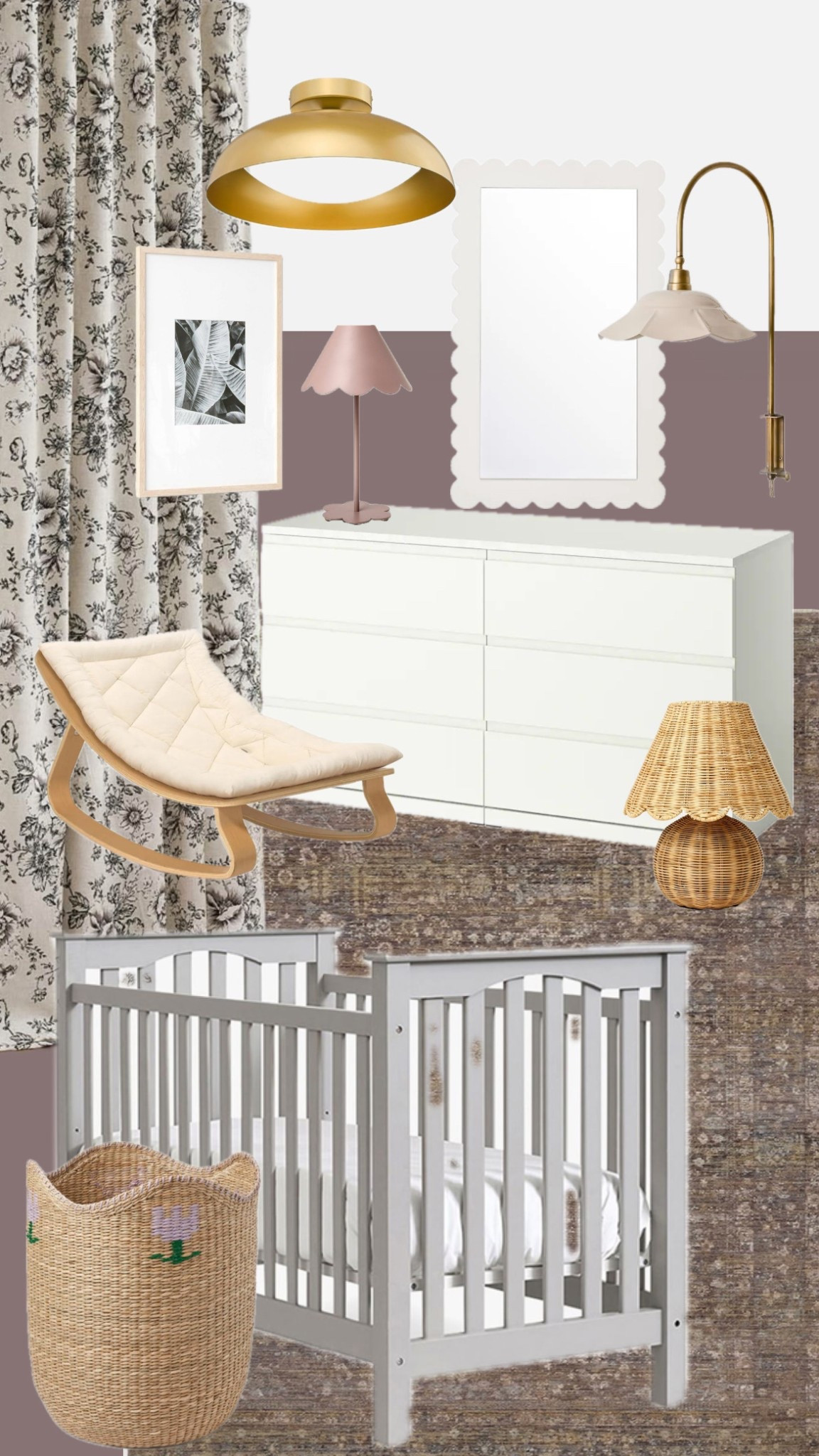 Color: Cinnamon Slate (Benjamin Moore)
Rug: Purple/Multi by Joon x Loloi

Baby girl, girl nursery, moody