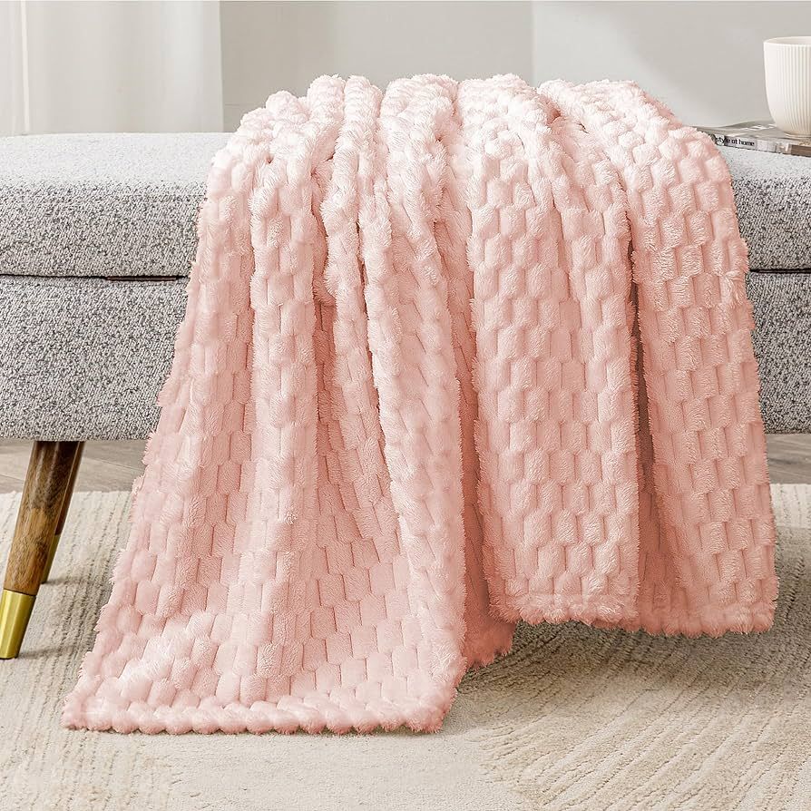 BEDELITE Fleece Blanket - 3D Jacquard Decorative Pink Throw Blankets for Couch & Bed, Soft and Co... | Amazon (US)