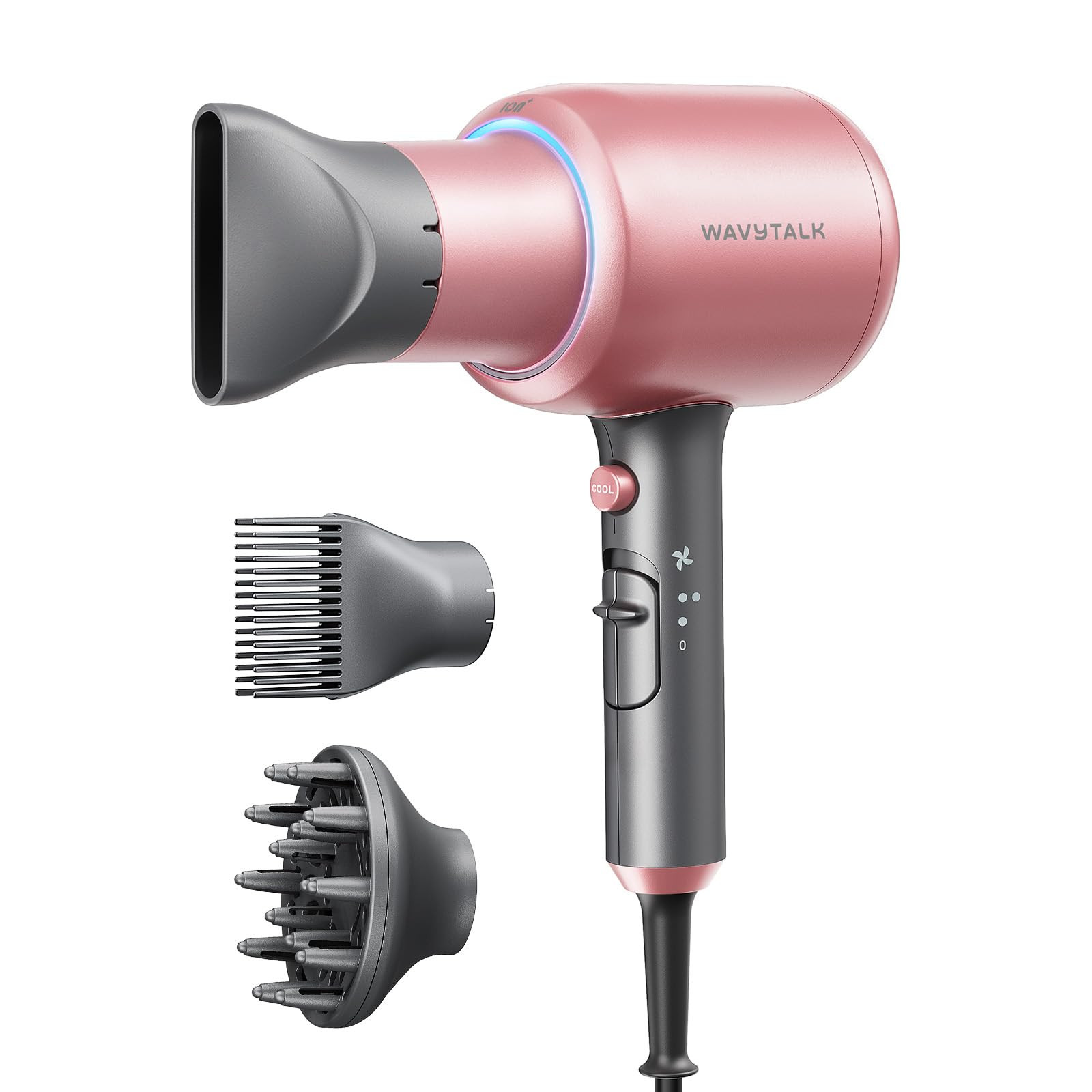 Wavytalk Hair Dryer, Blown Away Ionic Hair Dryer for Curly Hair with Diffuser, 1875W Fast Drying Blow Dryer with Ceramic Technology, 3 Attachments for All Hair Types, Light and Quiet, Rose Gold | Amazon (US)