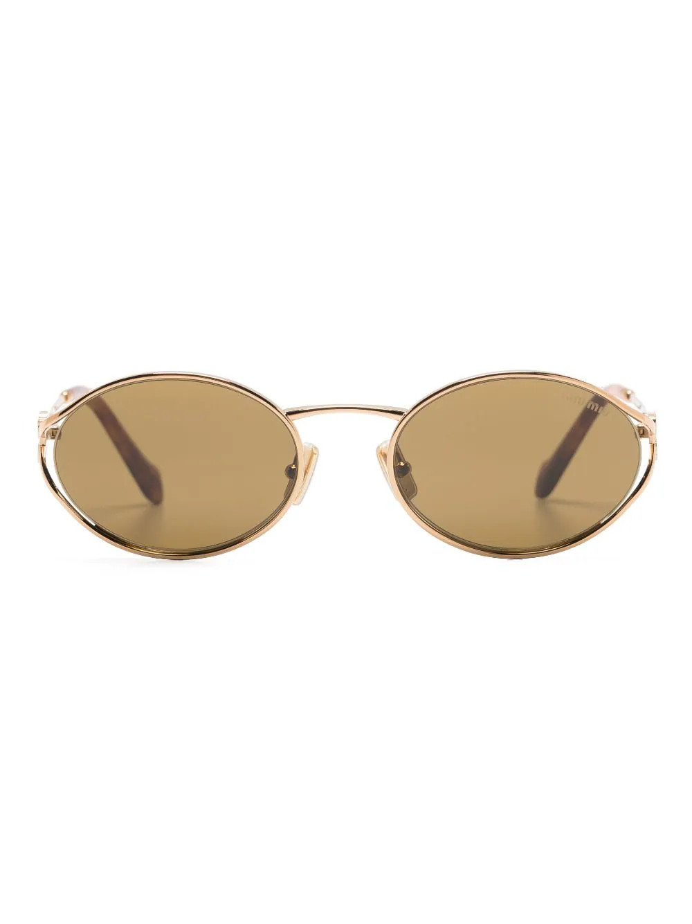 Miu Miu Eyewear Logo round-frame sunglasses - Gold | Farfetch Global