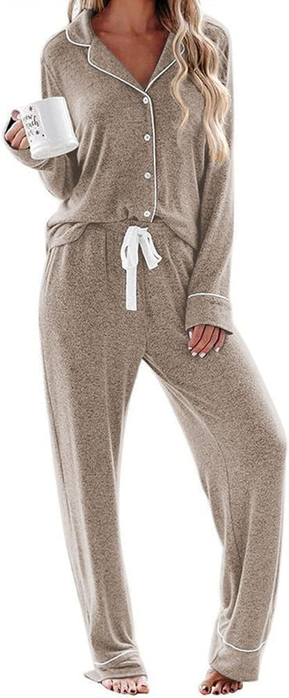 Ekouaer Women's Pajamas Long Sleeve Sleepwear Casual Button Down Loungewear Soft Pjs Set S-XXL | Amazon (US)