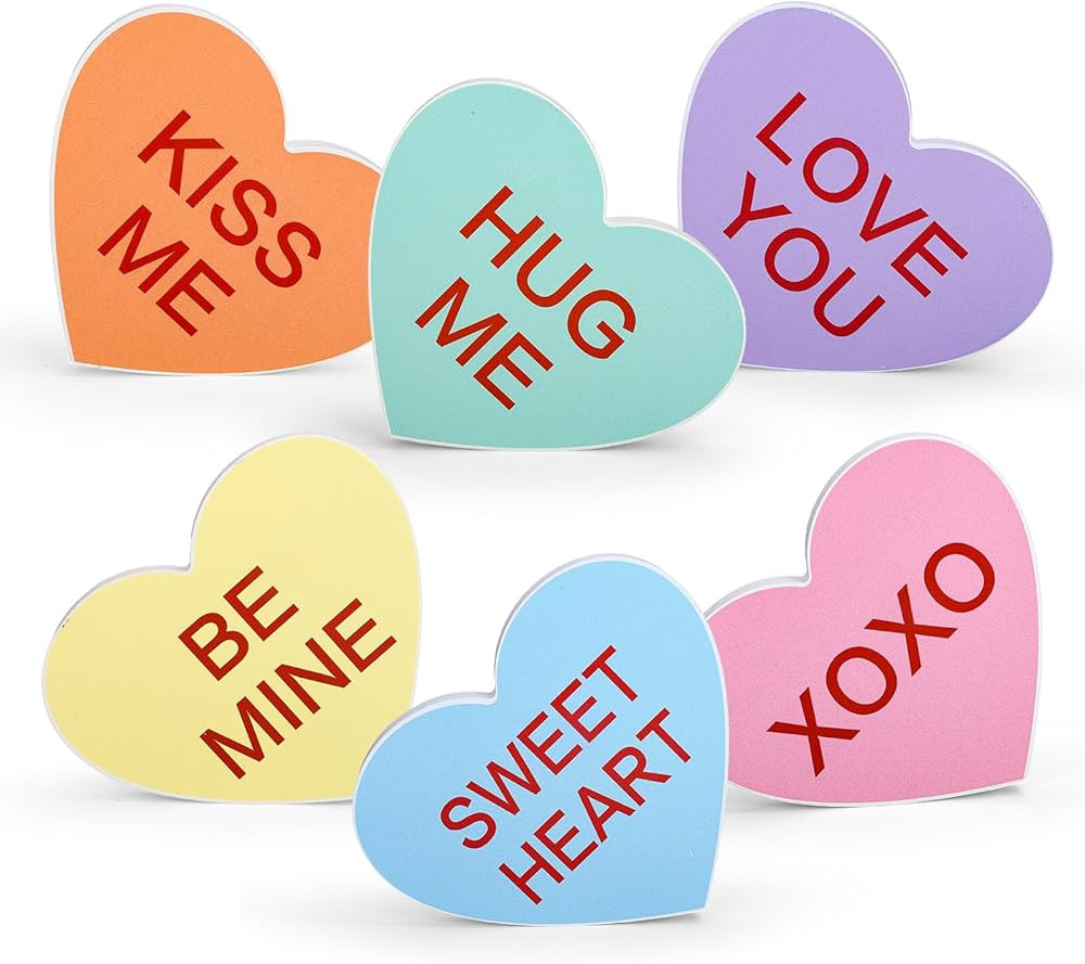 3Pcs Valentine Conversation Hearts Wooden Table Sign Double-Sided Tabletop Centerpiece Colorful C... | Amazon (US)