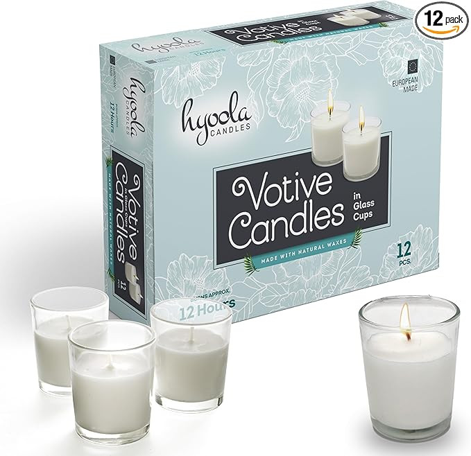 Hyoola White Votive Candles in Glass - Pack of 12 Votive Candle - 12 Hour Burn Time - Unscented V... | Amazon (US)