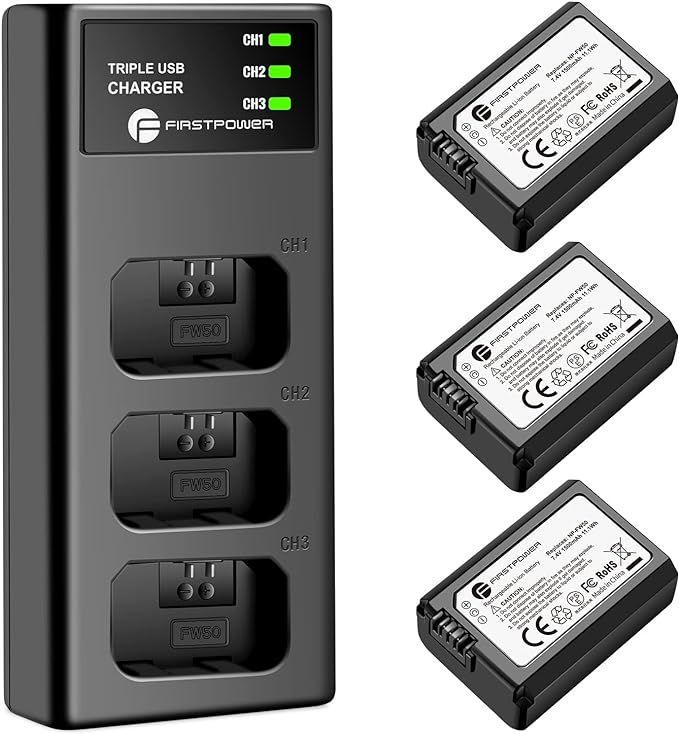 FirstPower NP-FW50 Battery 3-Pack and Triple Slot Charger for Sony A6000 A6300 A6400 A6500 A7 A7I... | Amazon (US)