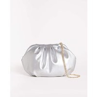 Silver Ruched Clutch Bag With Chain | Simply Be (UK)