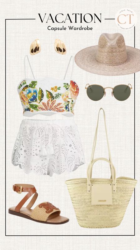 Vacation capsule wardrobe! This is probably my favorite outfits from the collection! These shorts are so chic and that top is stunning!! I’ve had this hat for years and it’s my favorite one  

#LTKFindsUnder50 #LTKFindsUnder100 #LTKSeasonal