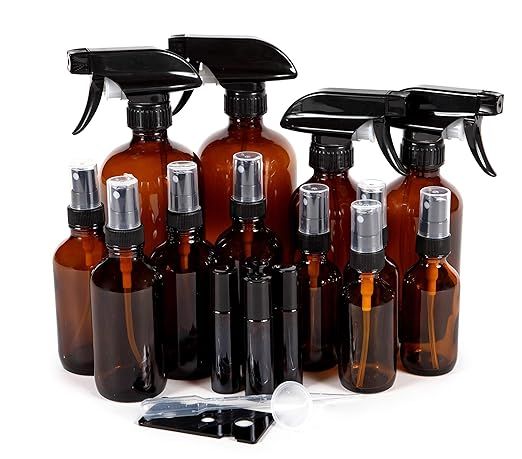 Vivaplex, Amber, Glass Bottle Set, 16oz (x2), 8oz (x2) with Trigger Sprayers. 4oz (x4), 2oz (x4) ... | Amazon (US)