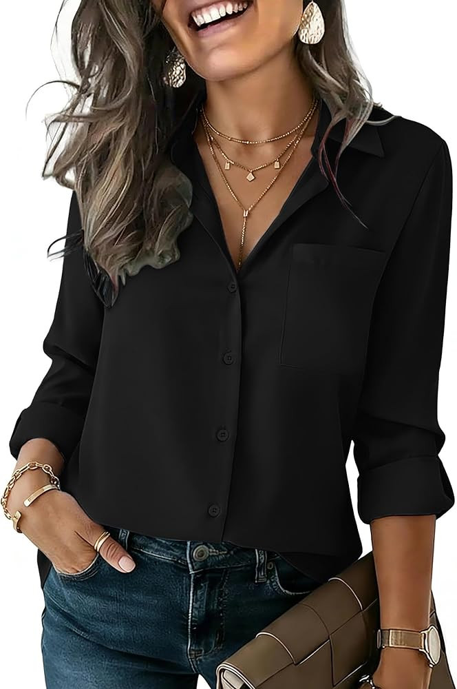 HOTOUCH Button Down Shirts for Women Long Sleeve Blouse Dressy Casual Business Work Tops with Poc... | Amazon (US)