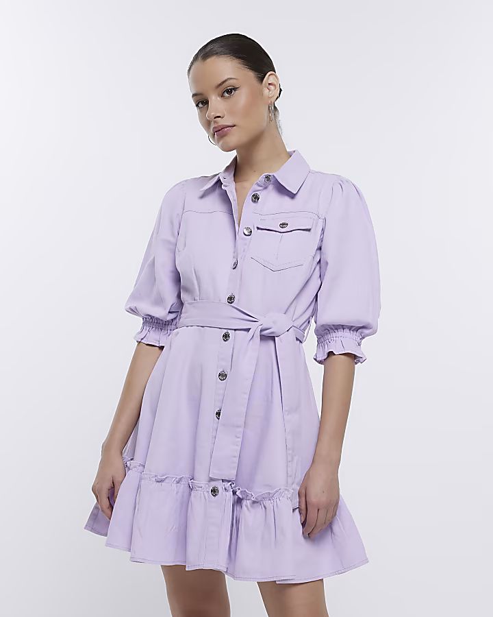 Purple denim mini shirt dress | River Island (US)