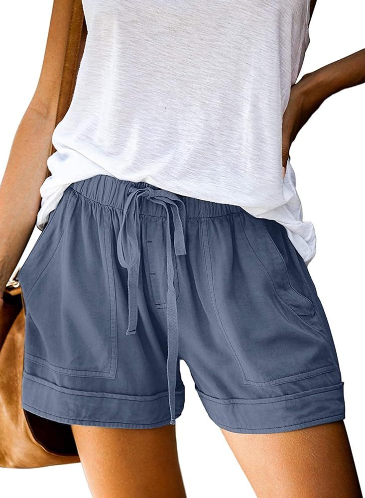 Acelitt Women Comfy Drawstring Casual Elastic Waist Pocketed Shorts,S-3XL | Amazon (US)