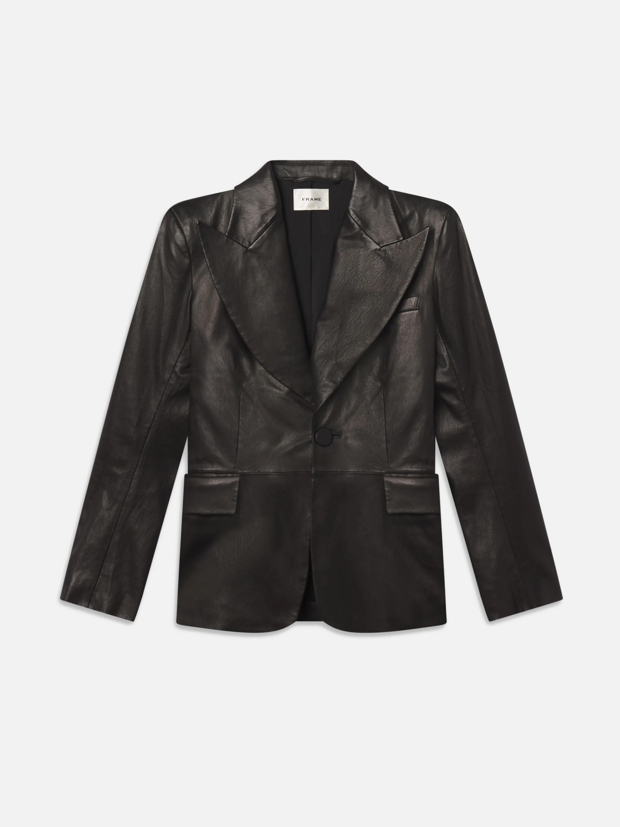 The Peak Lapel Leather Blazer -- Black | Frame Denim