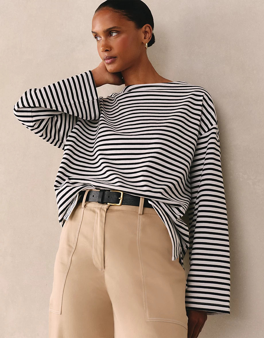Organic Cotton Striped Oversized Jersey Top | The White Company UK & ROW