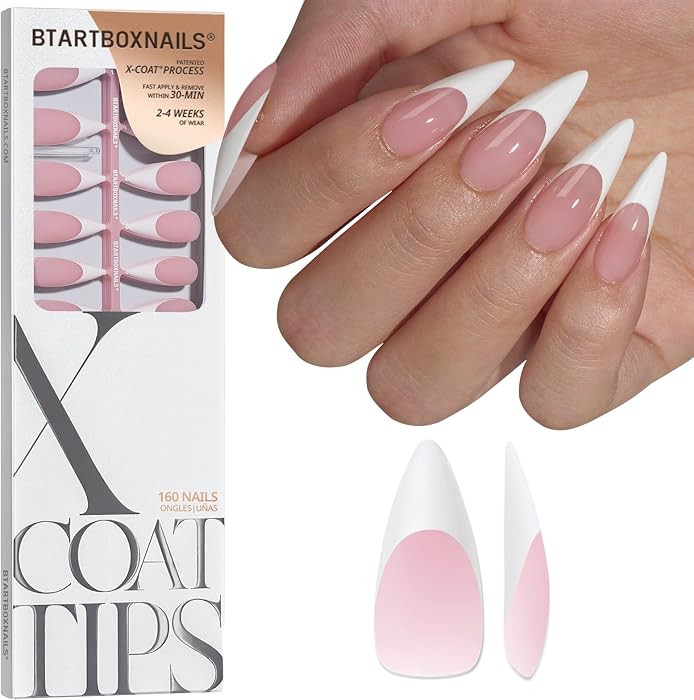 BTArtboxnails White French Tip Press On Nails, Long Stiletto Nails, 160Pcs | Amazon (US)