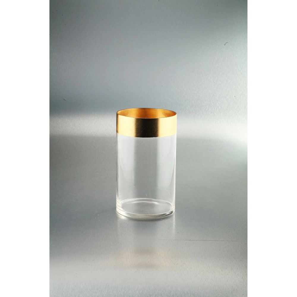 10" Clear and Gold Cylindrical Handblown Glass Vase (Clear) | Bed Bath & Beyond