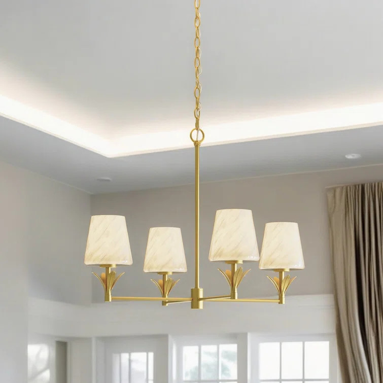 Gainesville 4 - Light Gold Steel & Glass Dimmable Modern Linear Chandelier | Wayfair North America