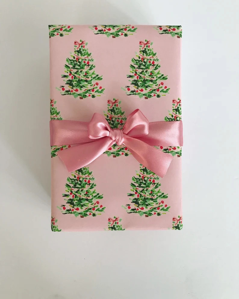 Wrapping Paper: Oh Christmas Tree Pink gift Wrap Birthday Holiday Christmas - Etsy | Etsy (US)