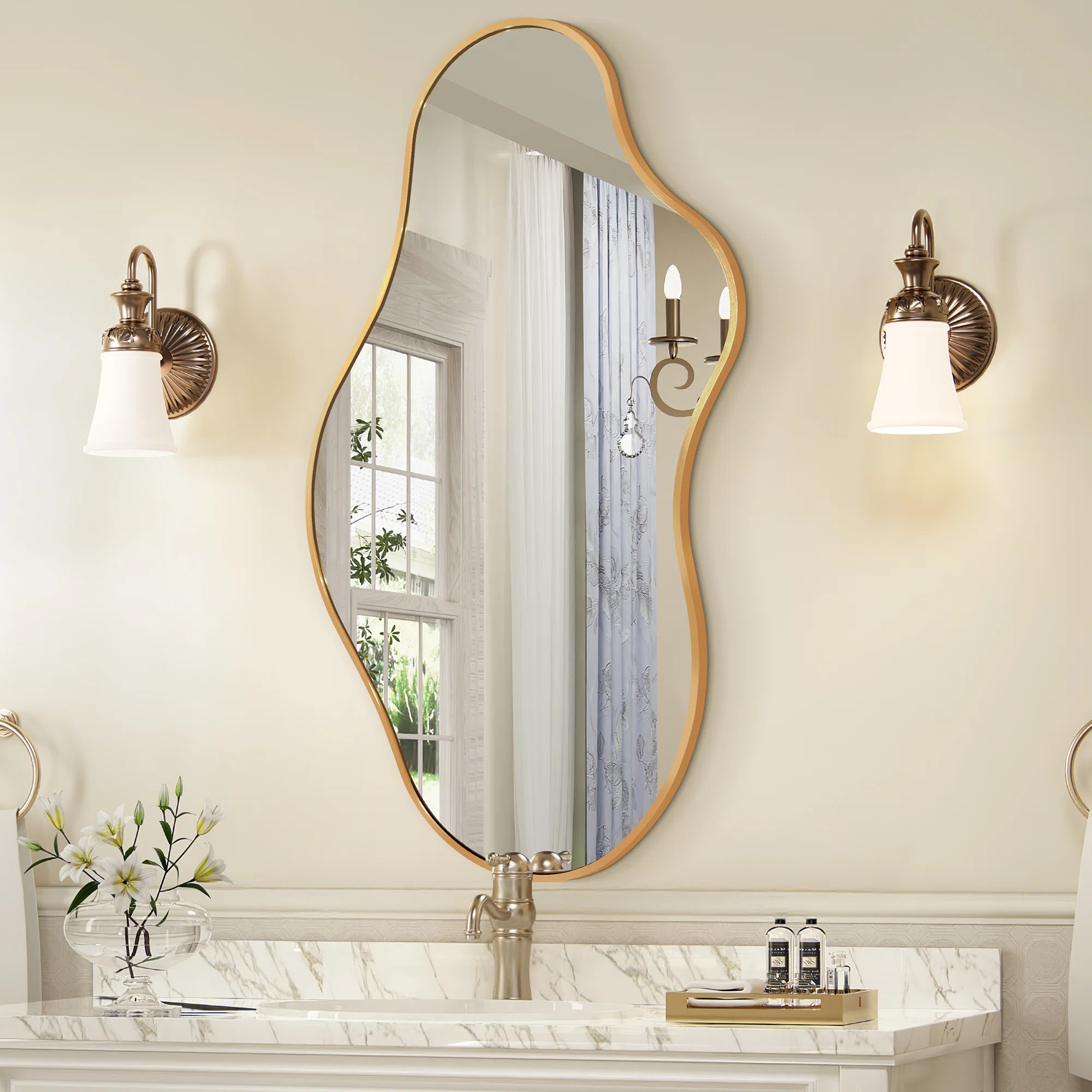Irregular Shaped Metal Wall Mirror Asymmetrical Mirror | Wayfair North America