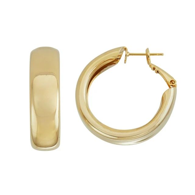 X & O Women's 14K Yellow Gold Plated Polished 9mm X 30 mm Hoop Earrings - Adult Female Size | Walmart (US)
