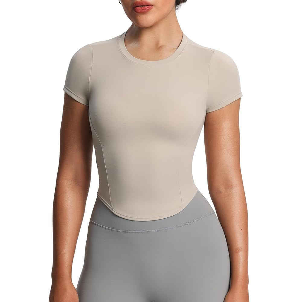 Aoxjox Women's Short Sleeve T-Shirts GEO Baby Tee Workout Gym Yoga Crop Top | Amazon (US)