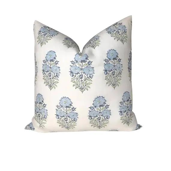 Mughal Flower Pillow Cover in Monsoon Blue | Chairish