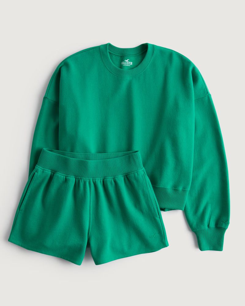 Women's Easy Crew Sweatshirt & Fleece Shorts Matching Set | Women's Tops | HollisterCo.com | Hollister (US)